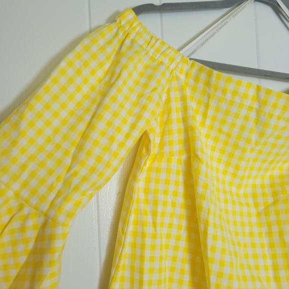 NWT Amanda Uprichard Yellow Gingham Plaid Off Shoulder Checks Mini Dress M - Picture 4 of 8